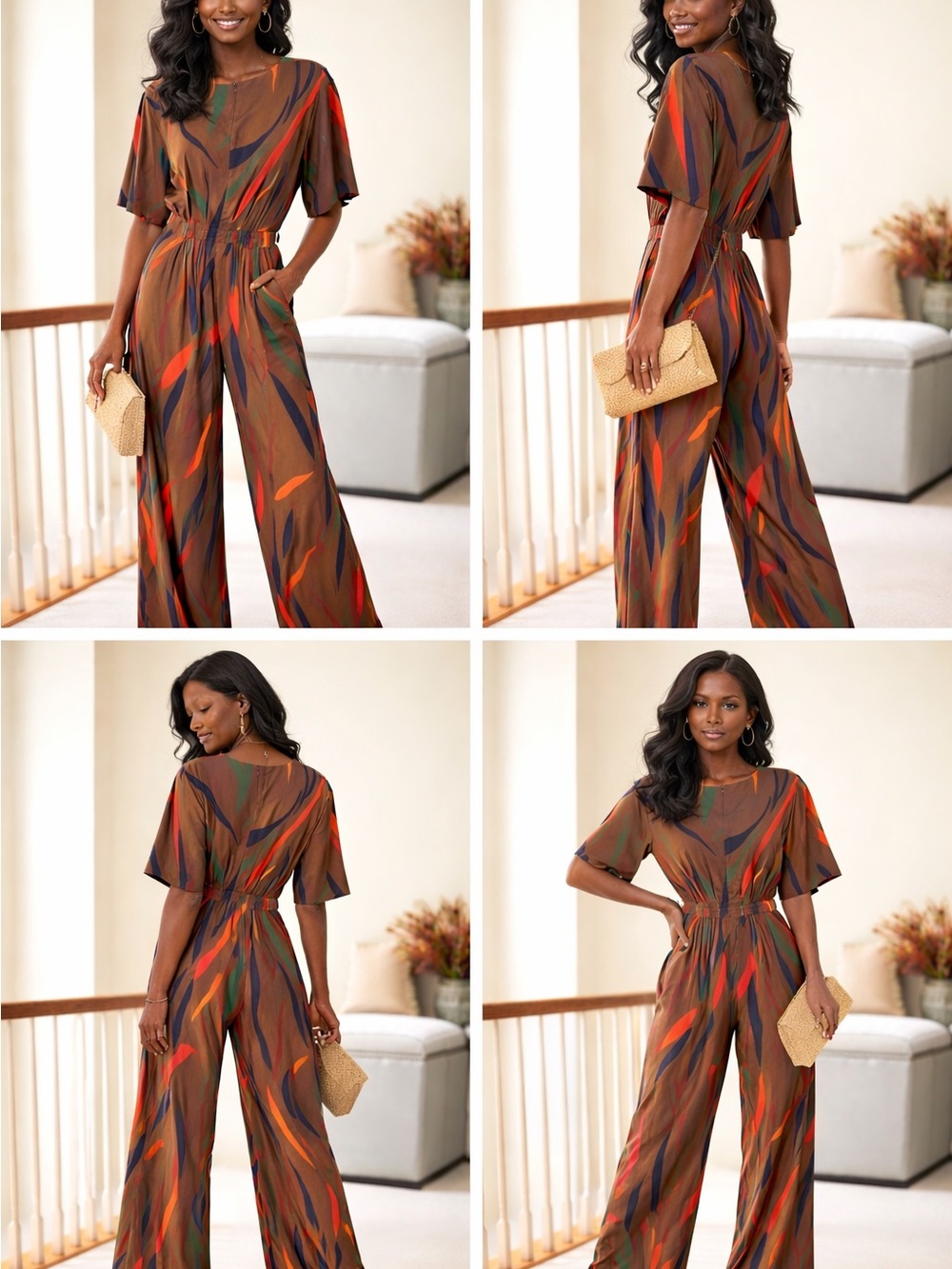 MULLA- Printed Wide-Leg Jumpsuit in Brown Multi